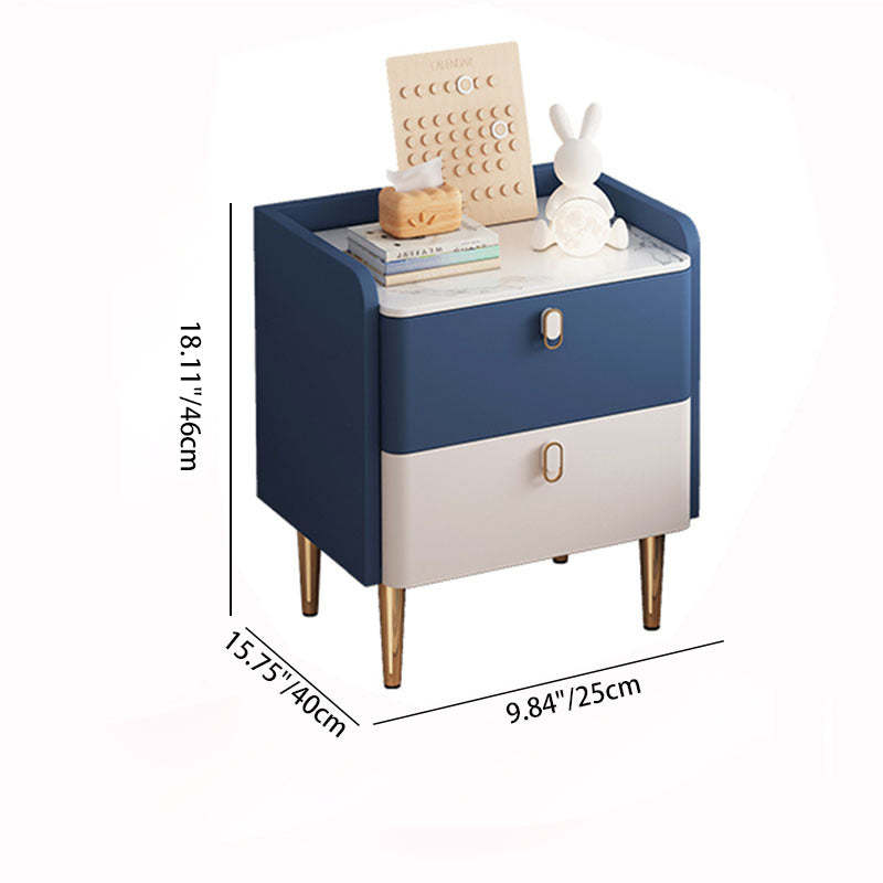 Modern Solid Wood Rock Slab Rectangular Nightstand 2-Drawer — Pink & White