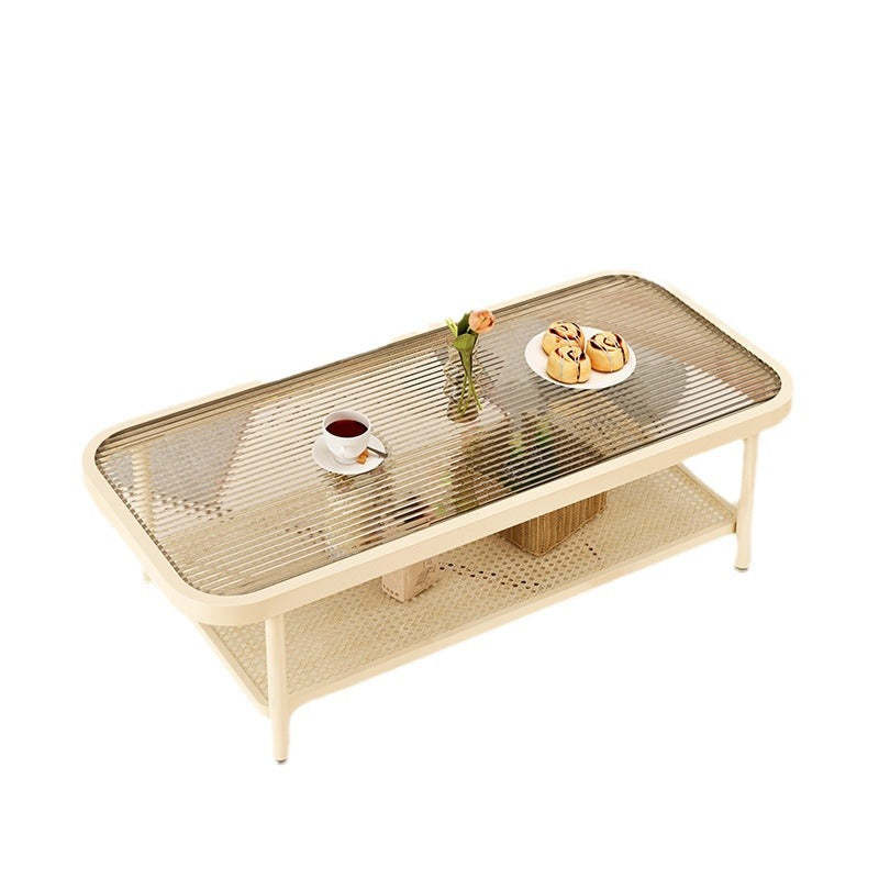 Minimalist Rectangular Glass Steel 2-Tier Coffee Table