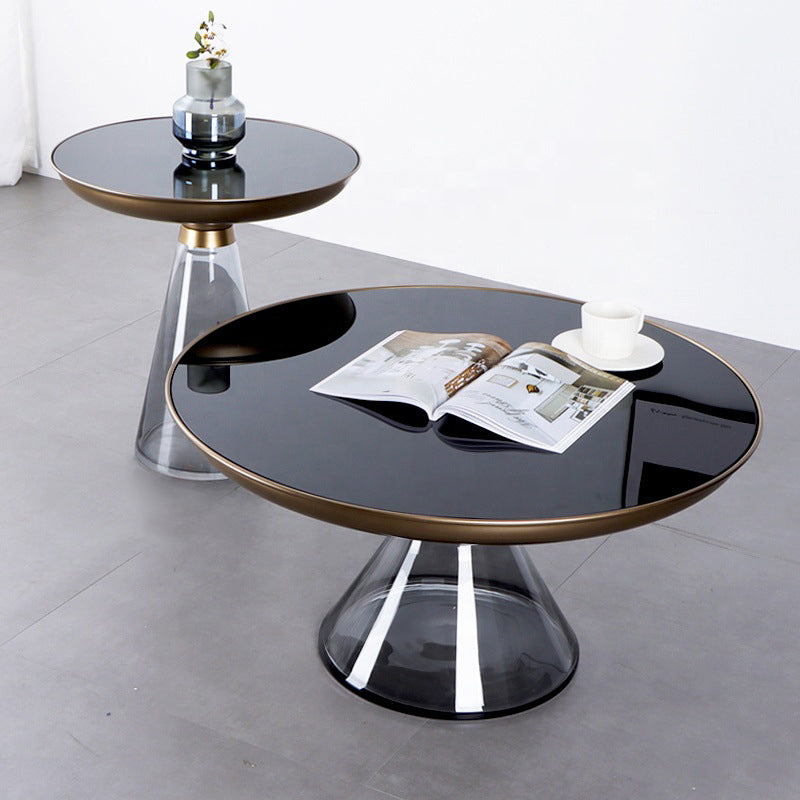 Contemporary Round Glass Steel Coffee Table