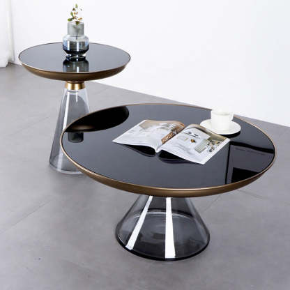 Contemporary Round Glass Steel Coffee Table