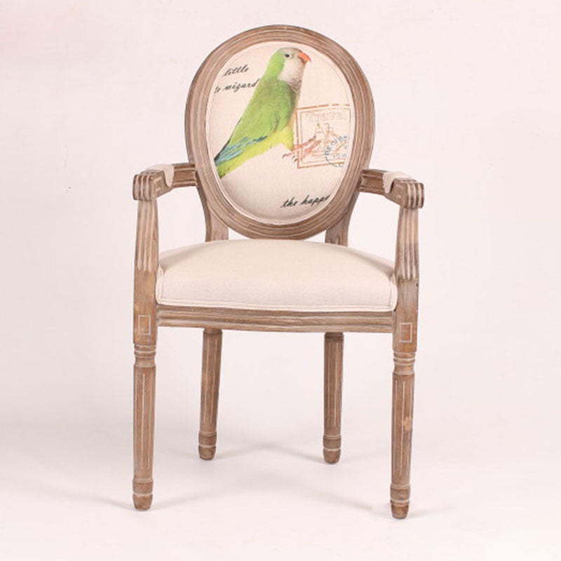 Retro Rubberwood Fabric Bird Deer Dining Chair