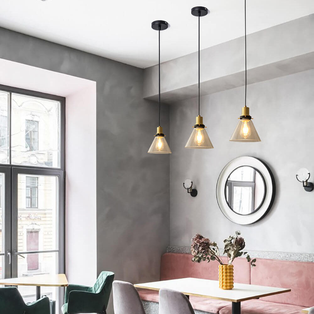 Vintage Semi-Circular Cone Cup Iron Glass Pendant Light
