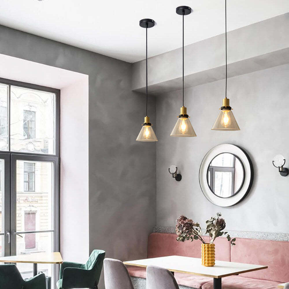Vintage Semi-Circular Cone Cup Iron Glass Pendant Light