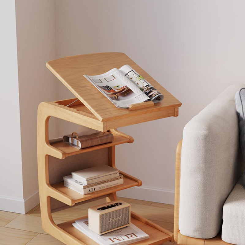 Japanese Wood Flip Cover 4-Tier End Table