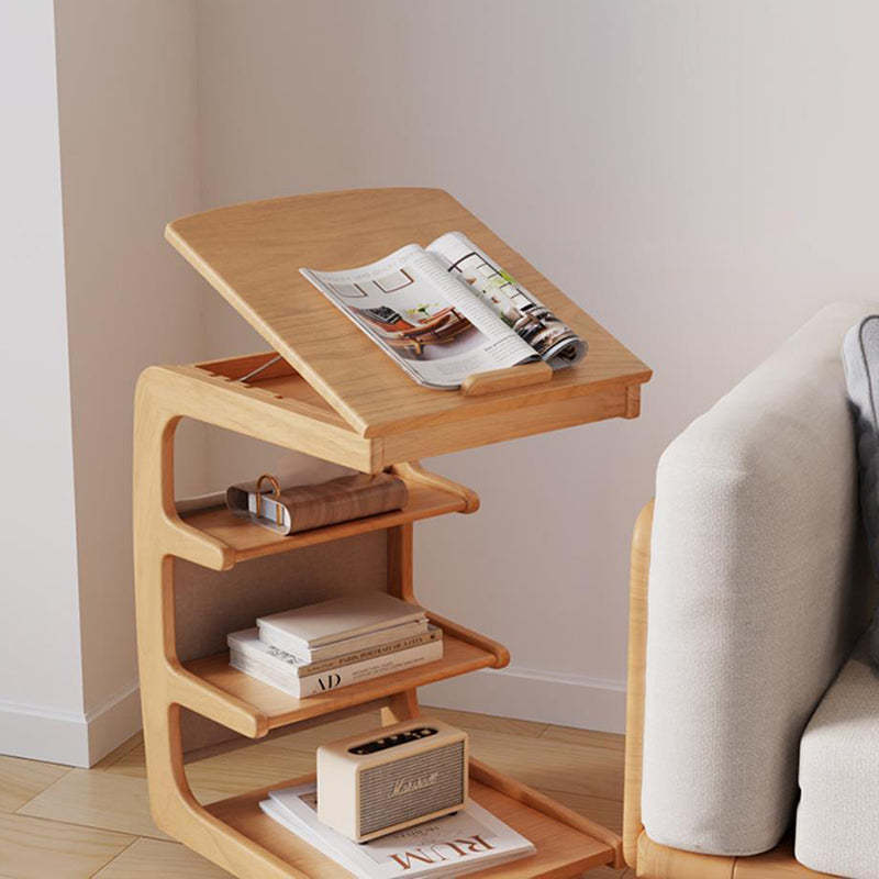 Japanese Wood Flip Cover 4-Tier End Table
