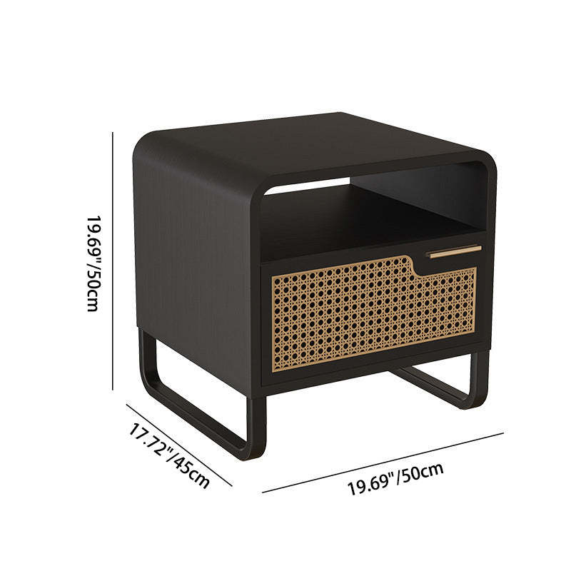 Minimalist Wood Rattan 1-Drawer Nightstand