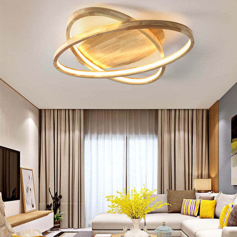 Nordic Wooden Oval LED Flush Mount Light