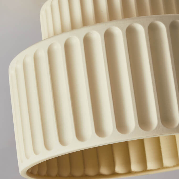 Nordic Cream Hand-Sculpted Stripes Round Flush Light