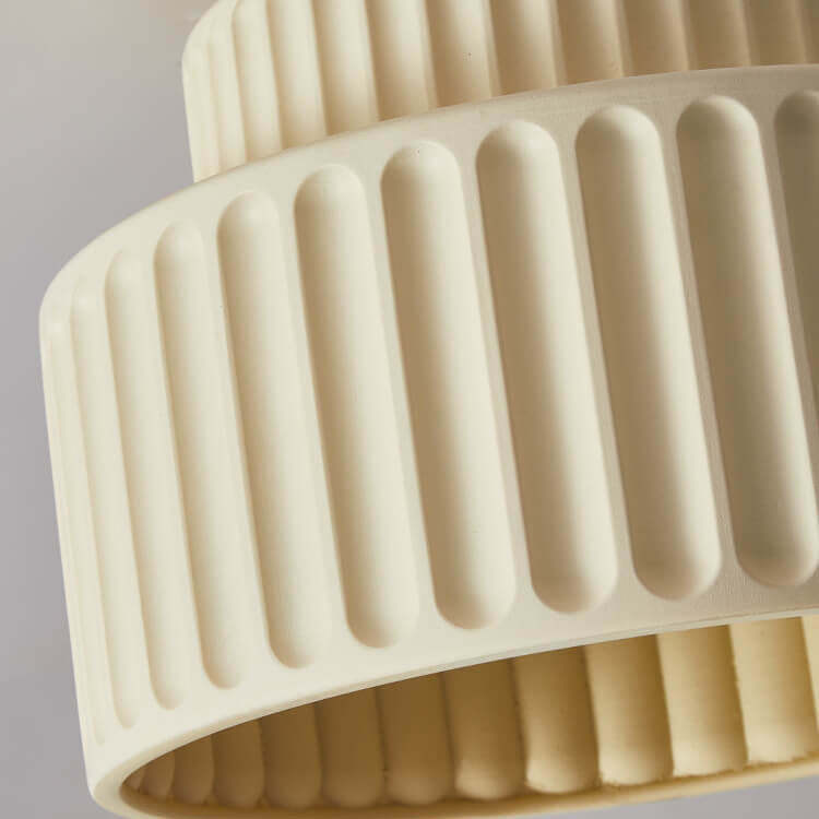 Nordic Cream Hand-Sculpted Stripes Round Flush Light