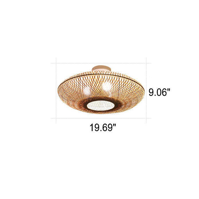 Japanese Bamboo Flying Saucer 3-Light Semi-Flush Light