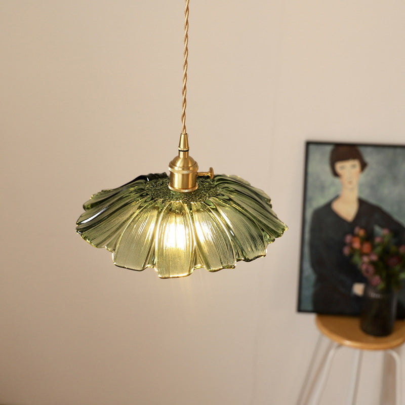 Vintage Lotus Leaf Glass Brass Pendant