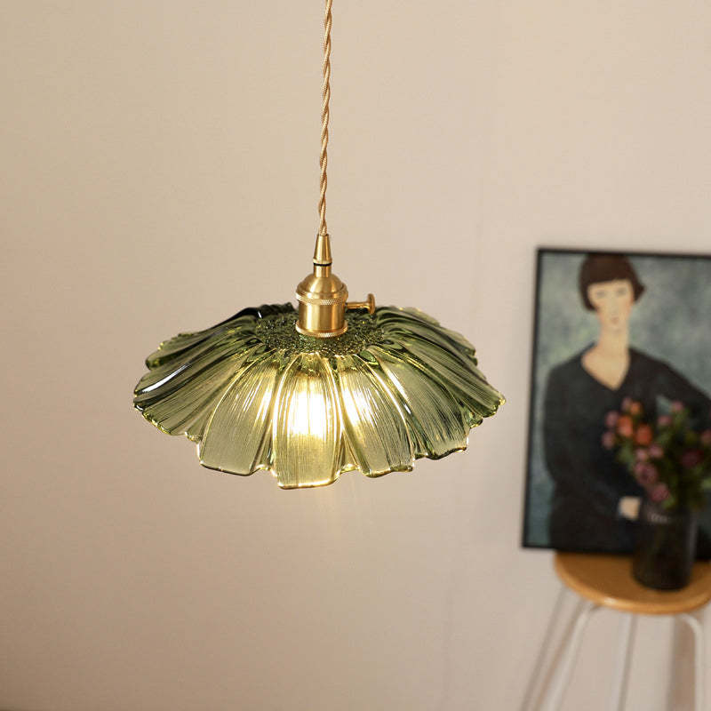 Vintage Lotus Leaf Glass Brass Pendant
