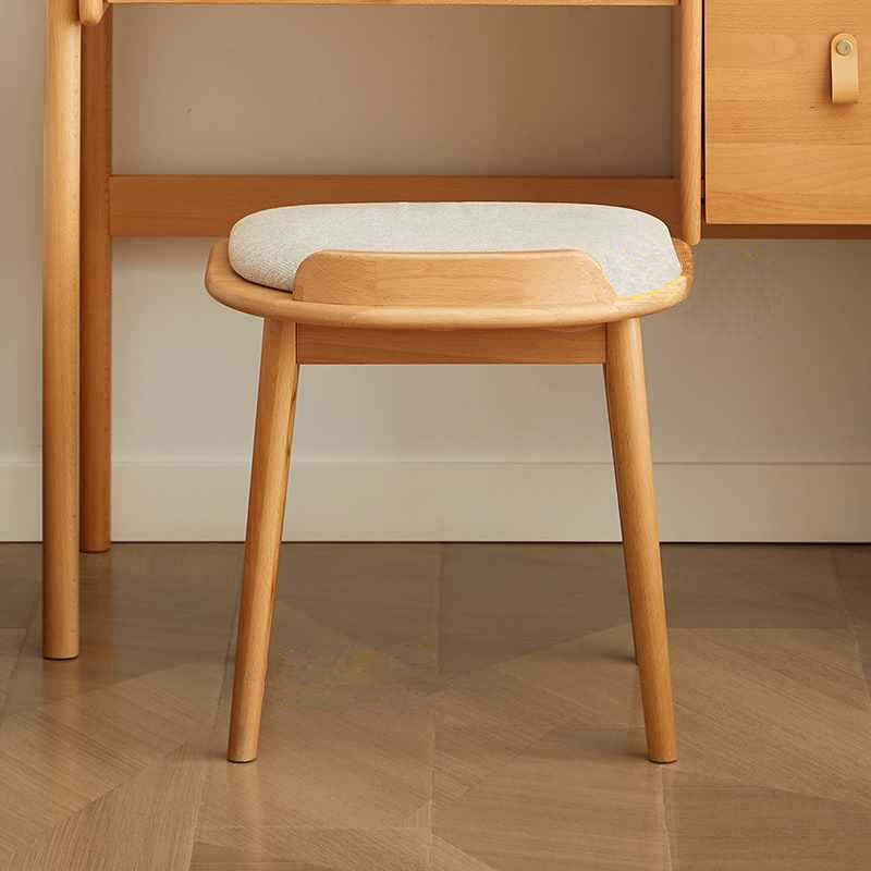 Japanese Arc Fabric Wood Vanity Stool — Original Wood Color