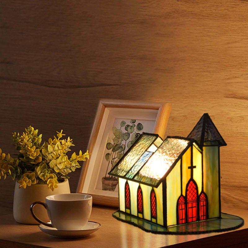 Tiffany Glass House Chapel Night Table Lamp