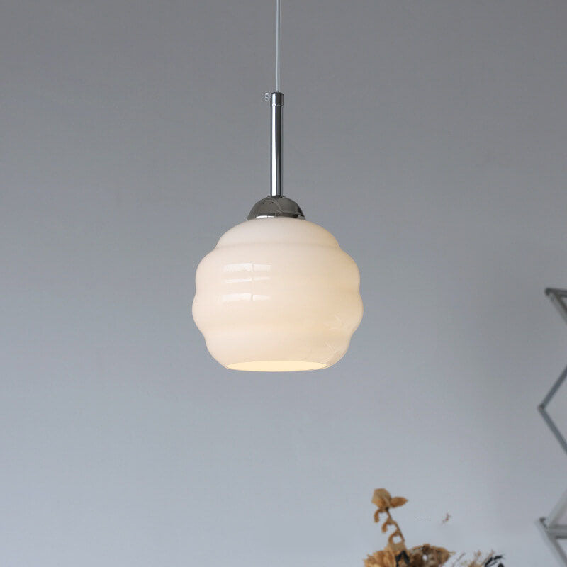 Lighom modern tart round beige pendant lighting — Chrome & Milk White Shade / 220V-240V (UK/AU)