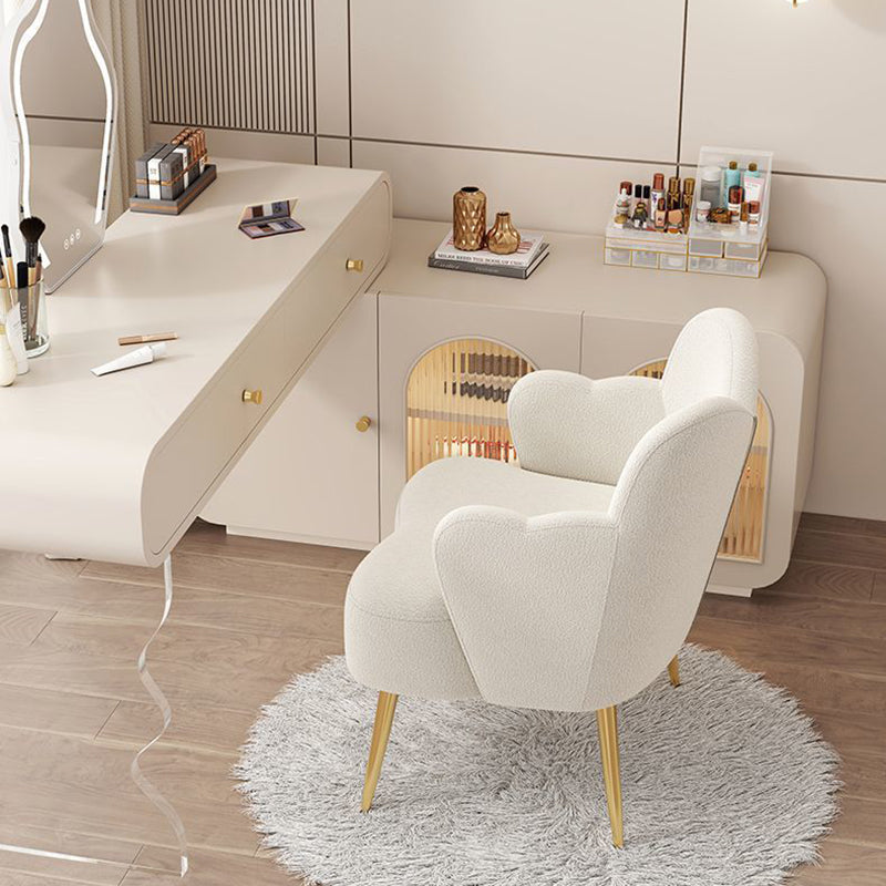 Minimalist Cream Curve Lambswool Vanity Stool — White / Yellow