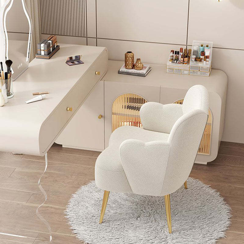 Minimalist Cream Curve Lambswool Vanity Stool — White / Yellow