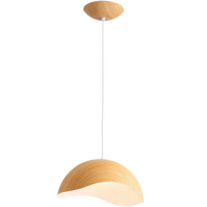 Scandinavian Wood Grain Iron Dome Wave LED Pendant Light