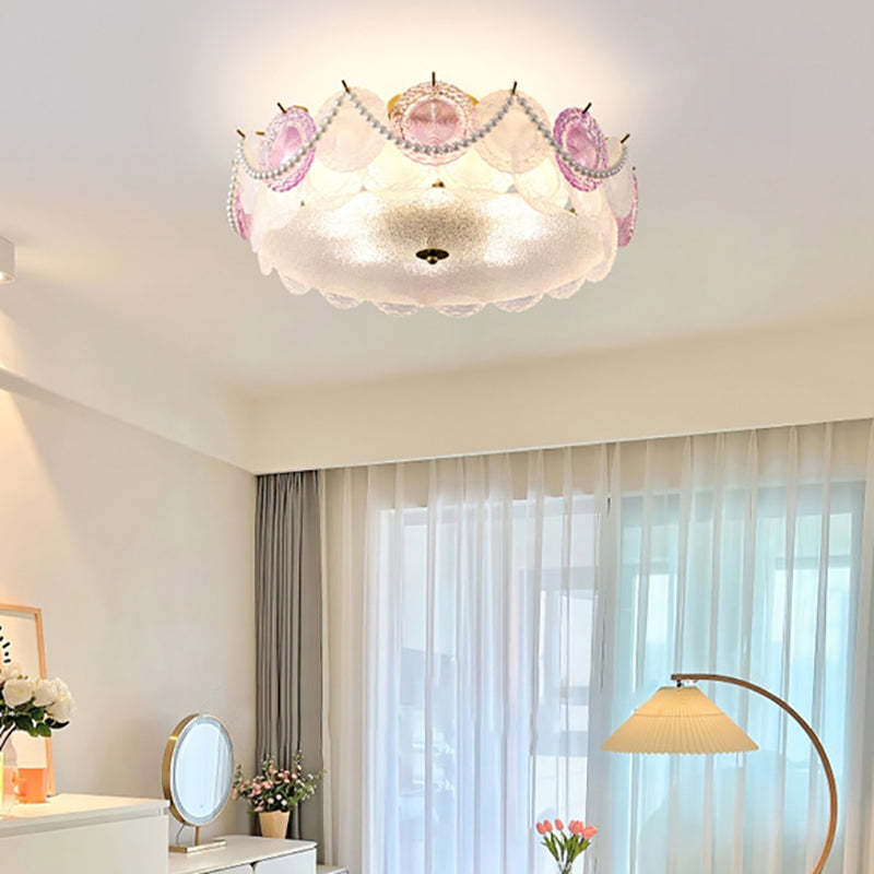 French Shell Textured Glass Pearl Ceiling Light