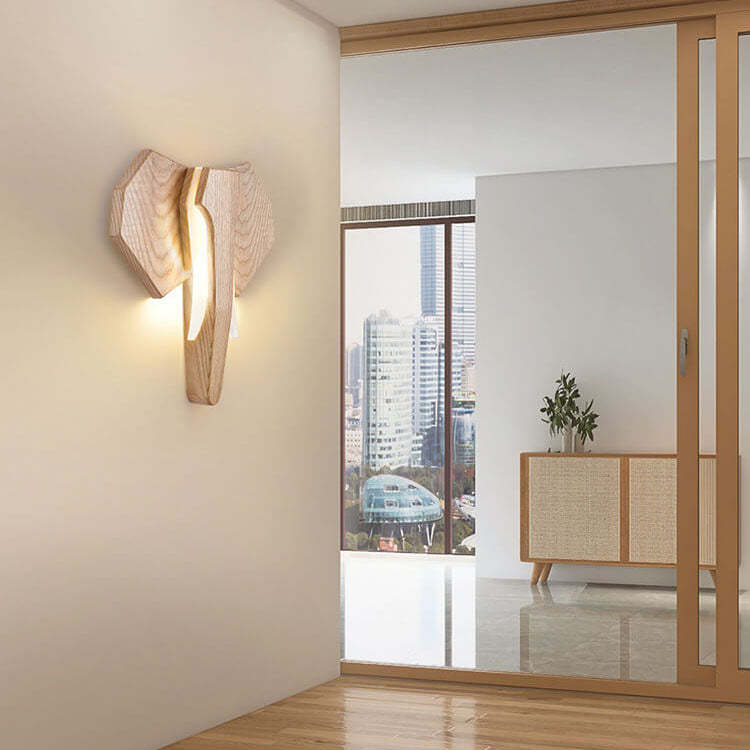 Nordic Solid Wood Elephant LED Sconce