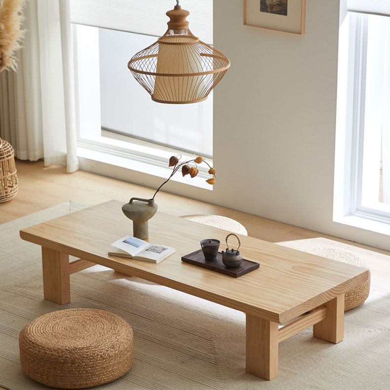 Japanese Wood 4-Leg Rectangular Coffee Table — Original Wood Color