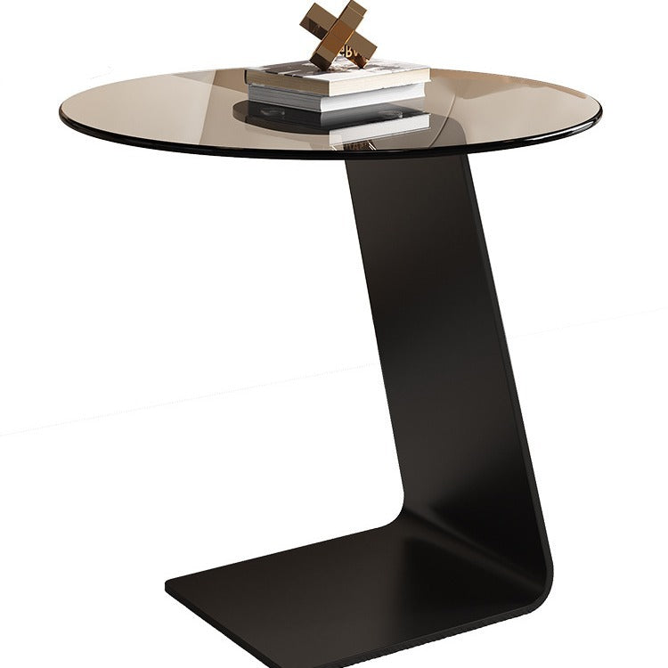 Minimalist Glass Top L-Shape Steel Coffee Table