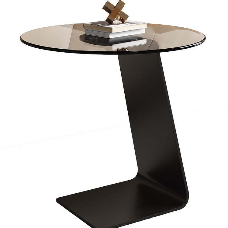 Minimalist Glass Top L-Shape Steel Coffee Table