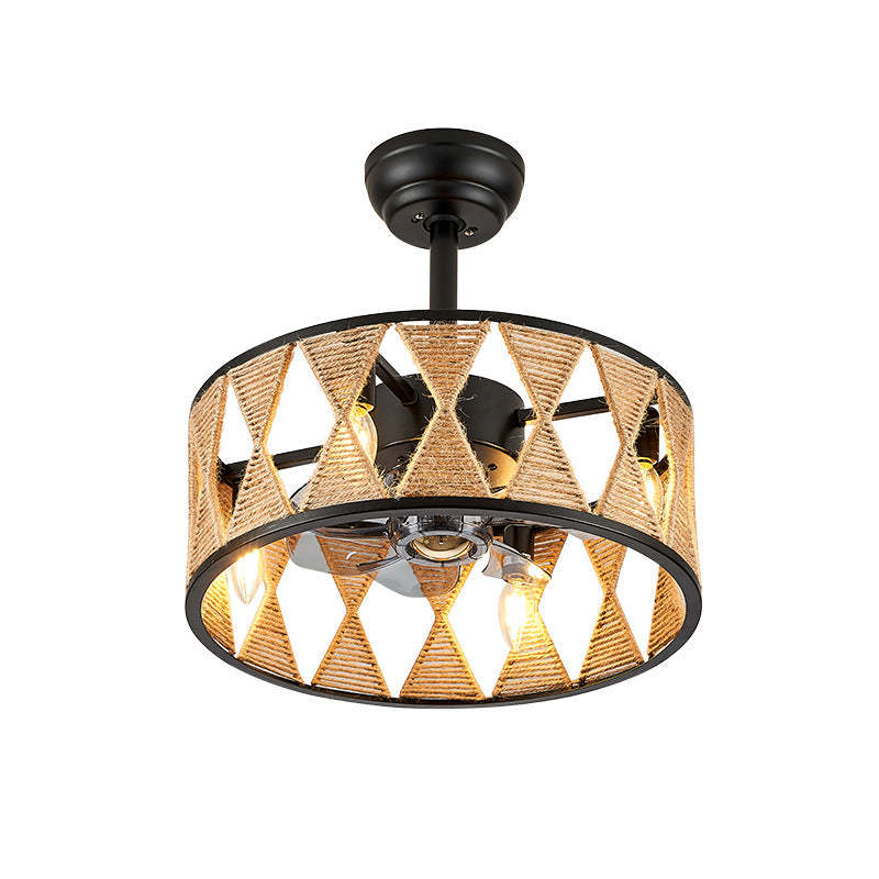 Industrial Hemp Rope Cylinder 4-Light Fan Light