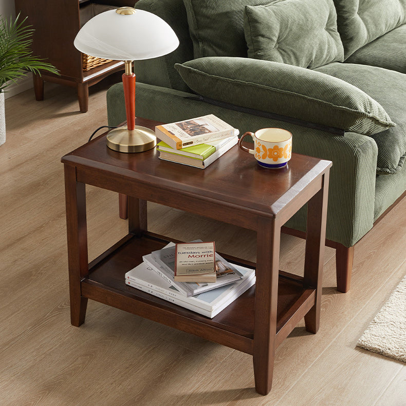 Chinese Oval Wood 2-Tier Tea Table — Walnut Color