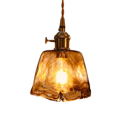 Vintage Amber Square Glass Brass Pendant