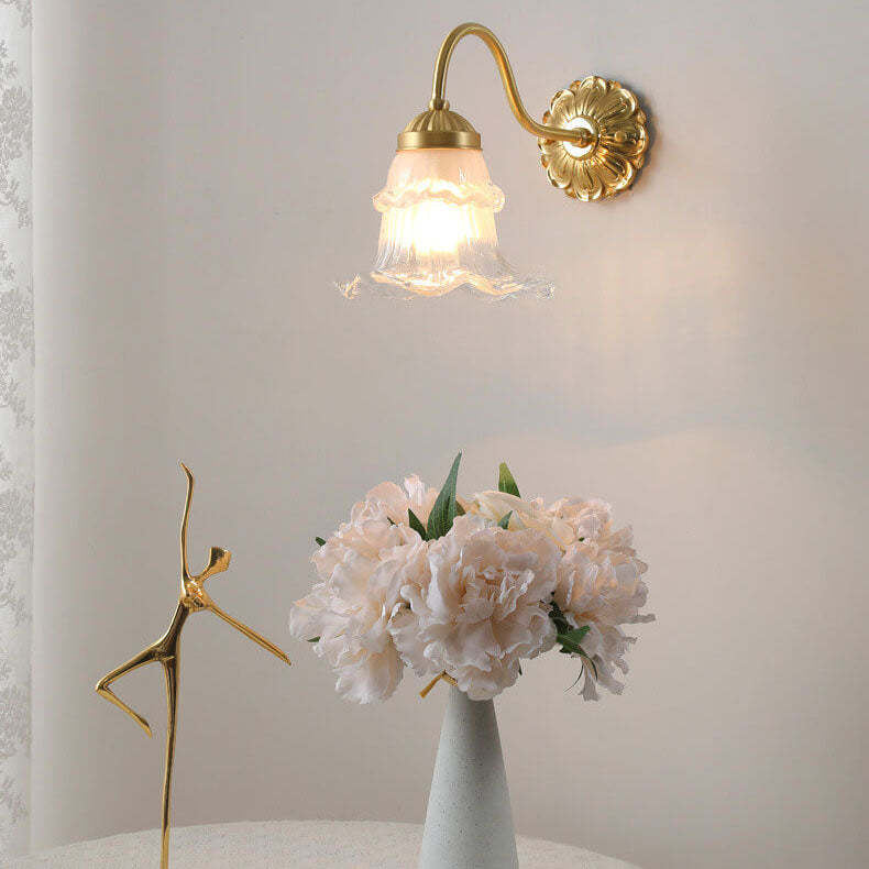 French Glass Flower Copper Wall Sconce