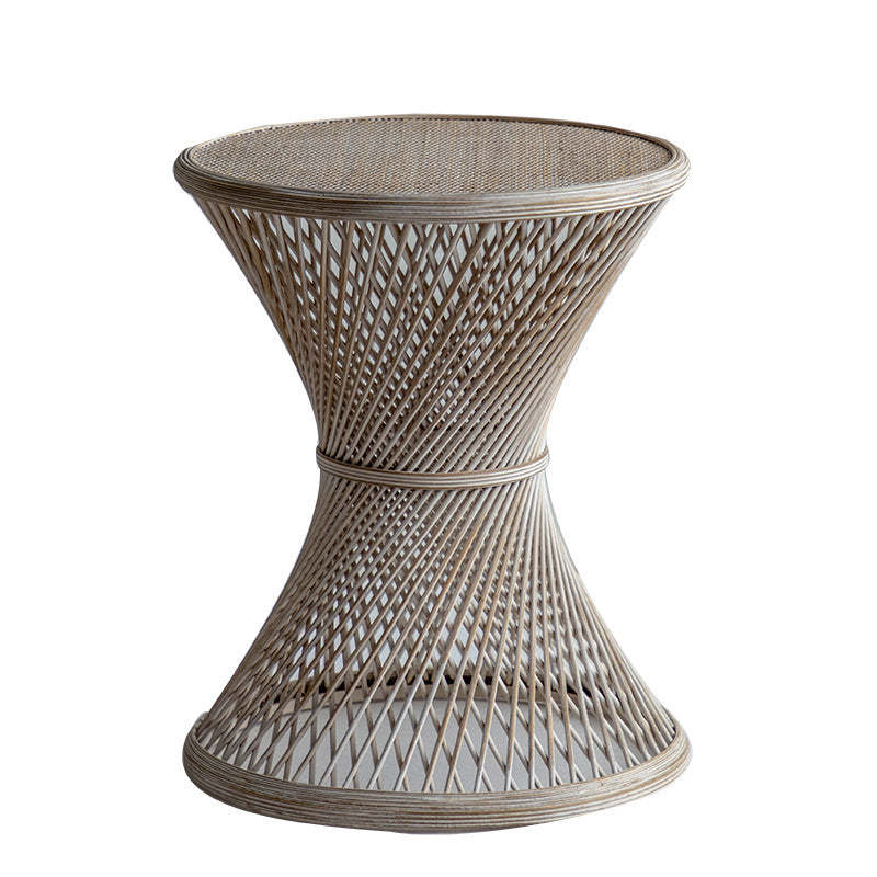 Japanese Round Rattan End Table