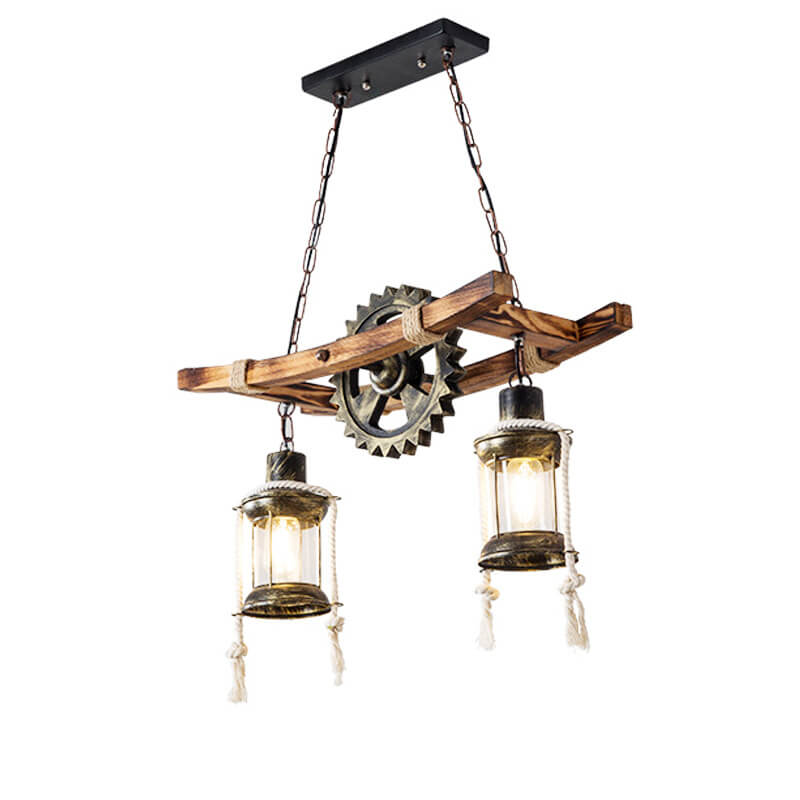 Vintage Industrial Wood Metal Island Chandelier