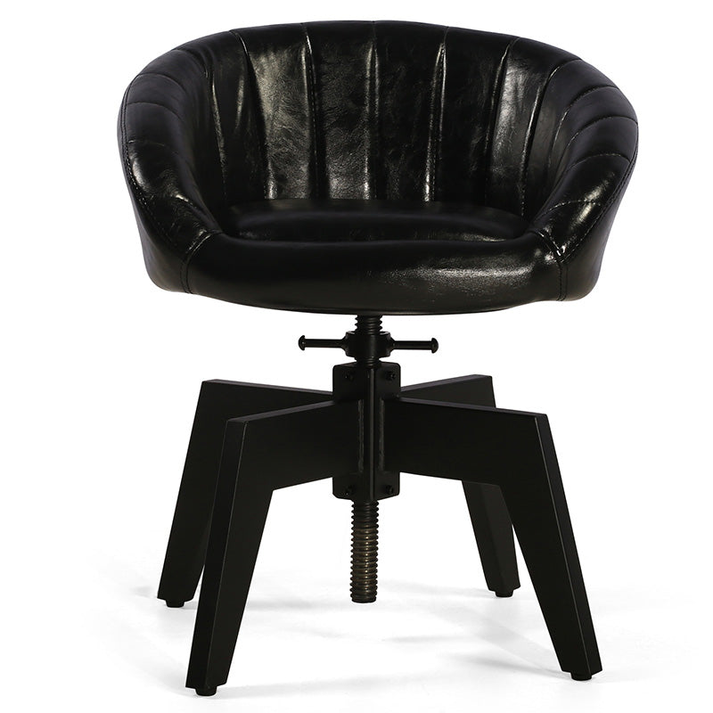 Retro Arc Liftable PU Leather Iron Dining Chair
