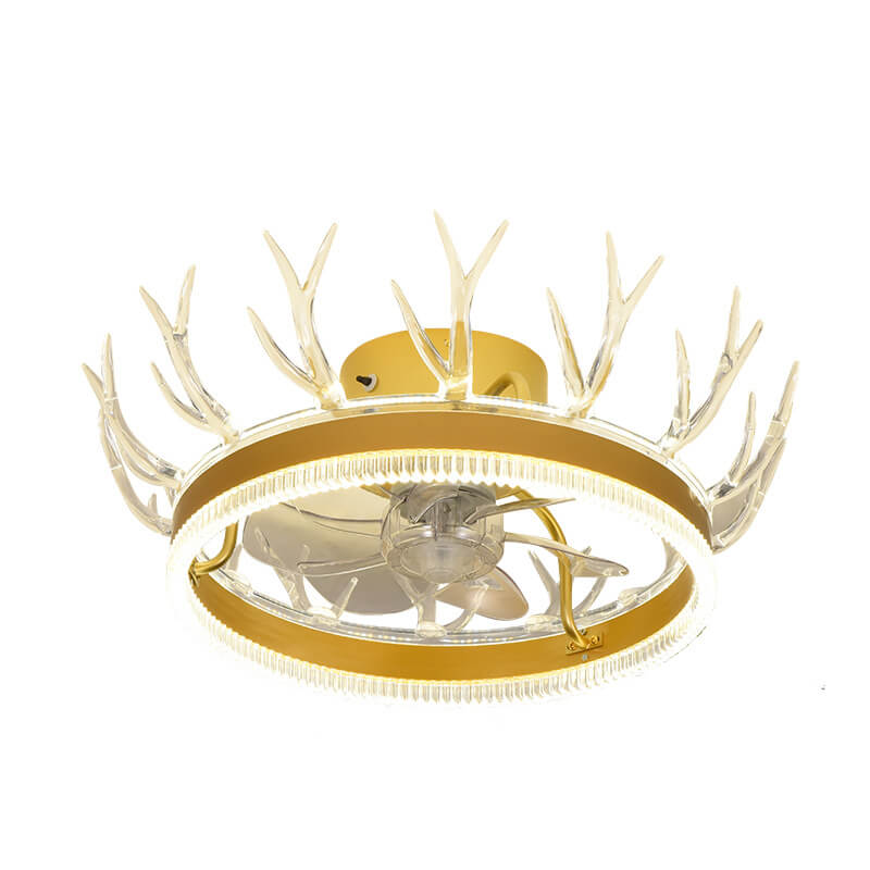 Modern Golden Antler Mount Ceiling Fan Light