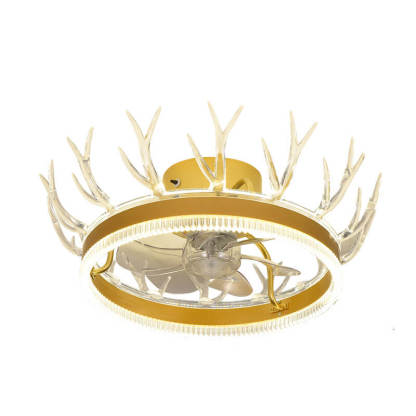 Modern Golden Antler Mount Ceiling Fan Light