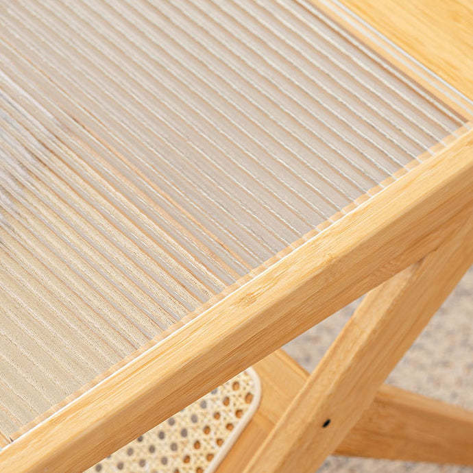 Japanese Z-Shape Wood Glass Rattan Coffee Table
