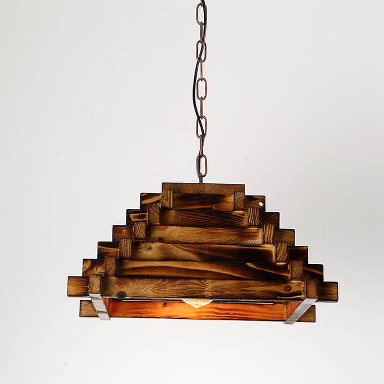 Vintage Aged Wooden Triangle Pendant Light