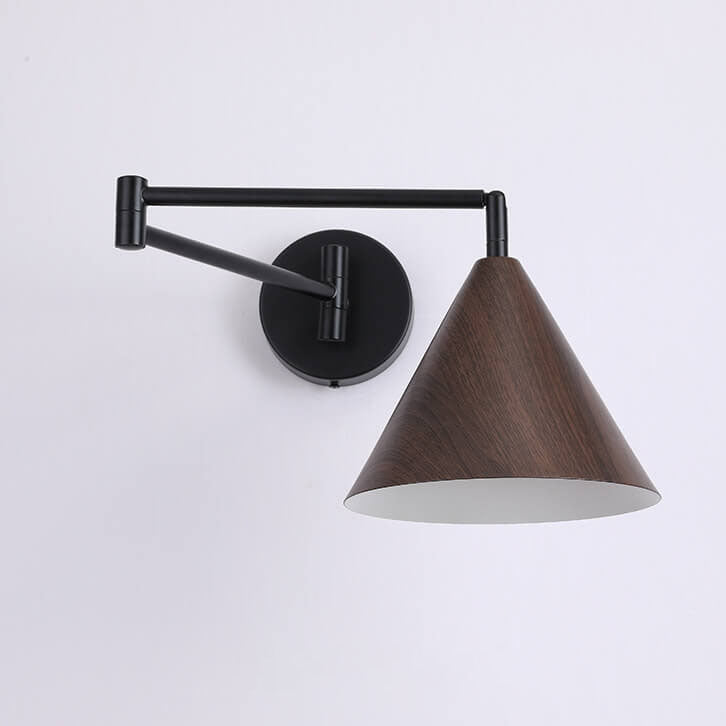Nordic Cone Swing Arm Wood Grain Iron Wall Sconce
