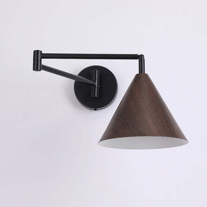 Nordic Cone Swing Arm Wood Grain Iron Wall Sconce
