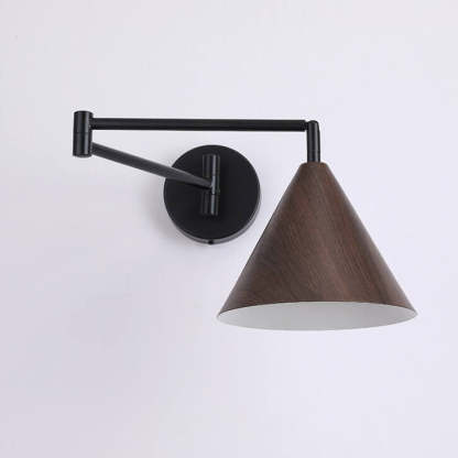 Nordic Cone Swing Arm Wood Grain Iron Wall Sconce