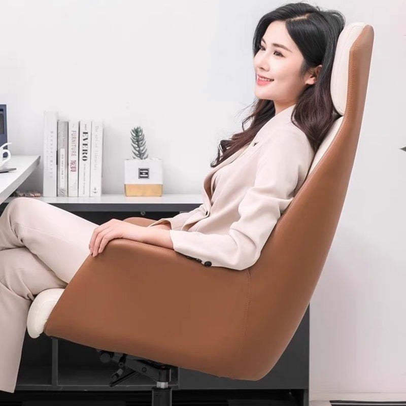 Minimalist High-Back Leather Steel Desk Chair