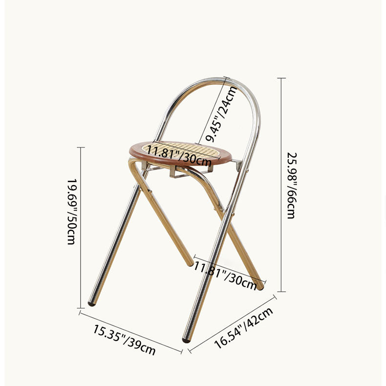 French Imitation Rattan Wood Foldable Round Dining Chair