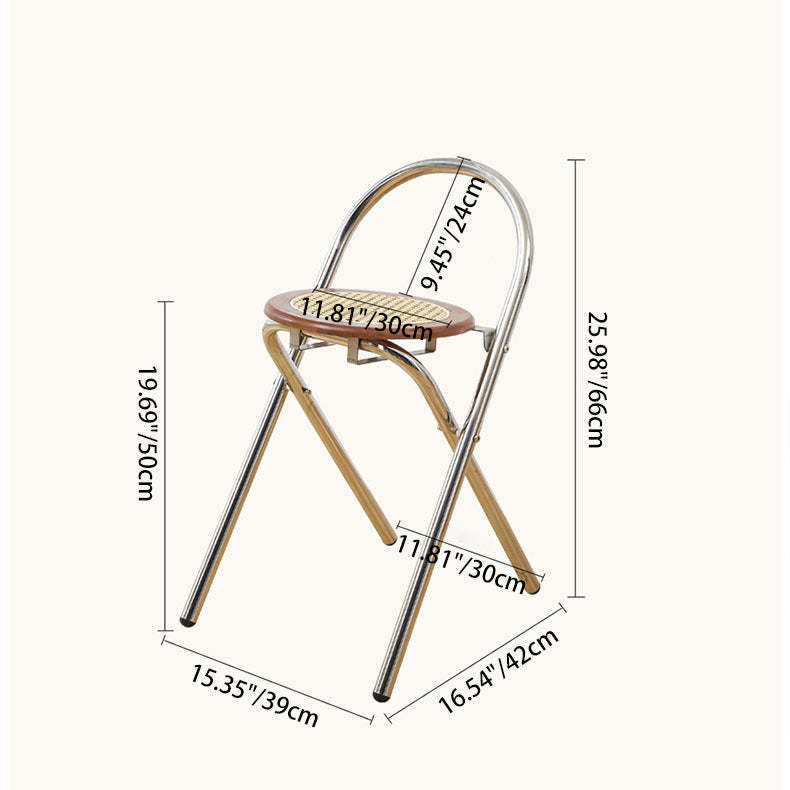 French Imitation Rattan Wood Foldable Round Dining Chair