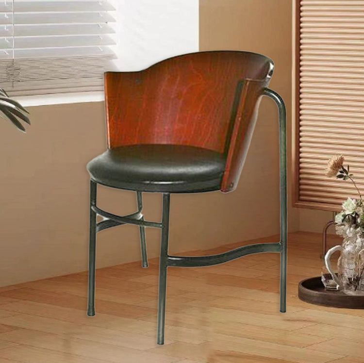 Nordic Curved Wood Iron Leather Chair — Walnut