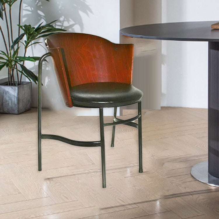 Nordic Curved Wood Iron Leather Chair