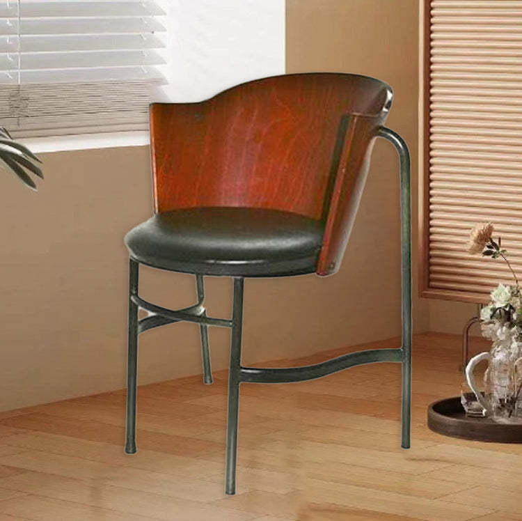 Nordic Curved Wood Iron Leather Chair — Walnut