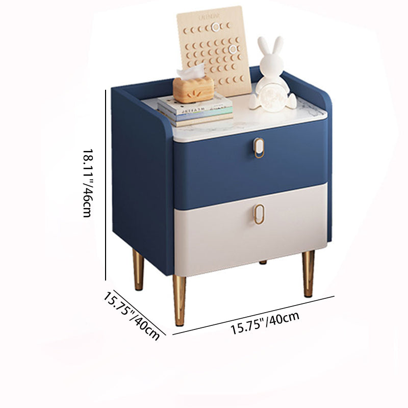 Modern Solid Wood Rock Slab Rectangular Nightstand 2-Drawer — Bule & White