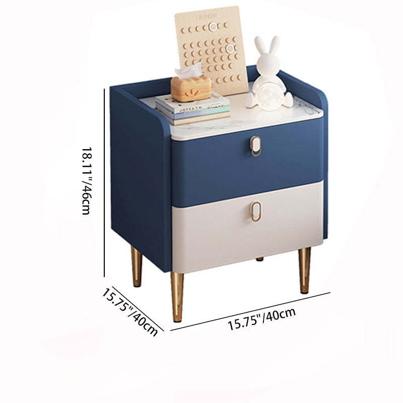 Modern Solid Wood Rock Slab Rectangular Nightstand 2-Drawer — Bule & White