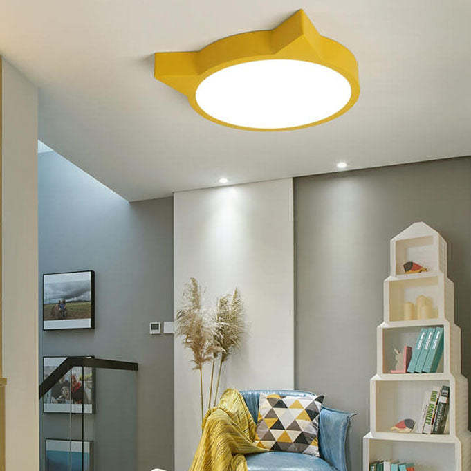 Nordic Macaron Cat LED Kids Flush Mount Light
